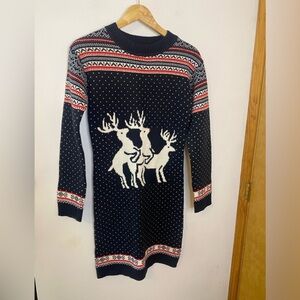 Skedouche Holiday Fair Isle Conga Line Reindeer Sweater Dress